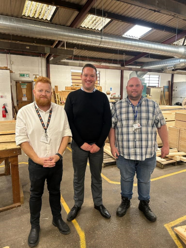 Gareth Davies MS meets staff at Meifod Wood Products.